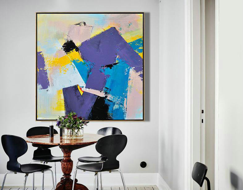 Oversized Canvas Art On Canvas,Palette Knife Contemporary Art Canvas Painting,Large Wall Canvas Paintings,Light Purple,Yellow,Nude,Sky Blue.etc